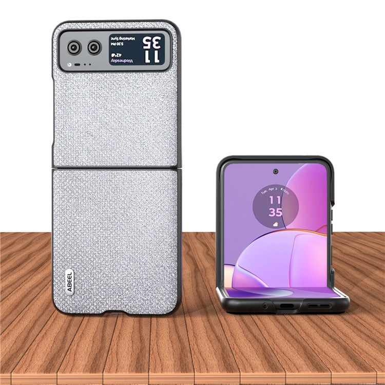 ABEEL For Motorola Razr 40 5G Rhinestone Texture Phone Case PU Leather + Hard PC Shell Ultra Thin Cover - Silver
