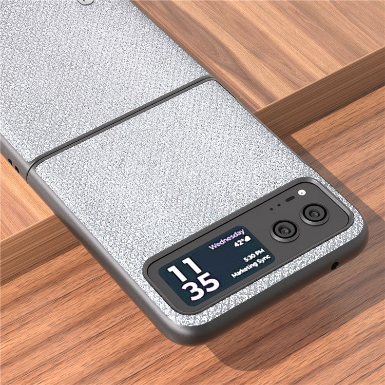 ABEEL For Motorola Razr 40 5G Rhinestone Texture Phone Case PU Leather + Hard PC Shell Ultra Thin Cover - Silver