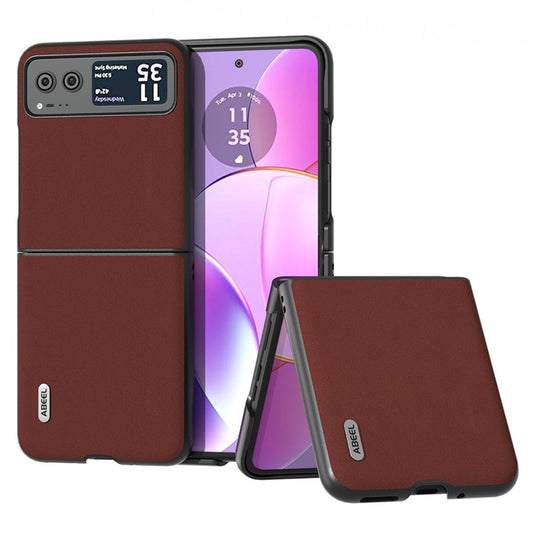 ABEEL For Motorola Razr 40 5G Soft Silky Feeling Phone Case Cowhide Leather + PC Anti-Scratch Cover - Coffee