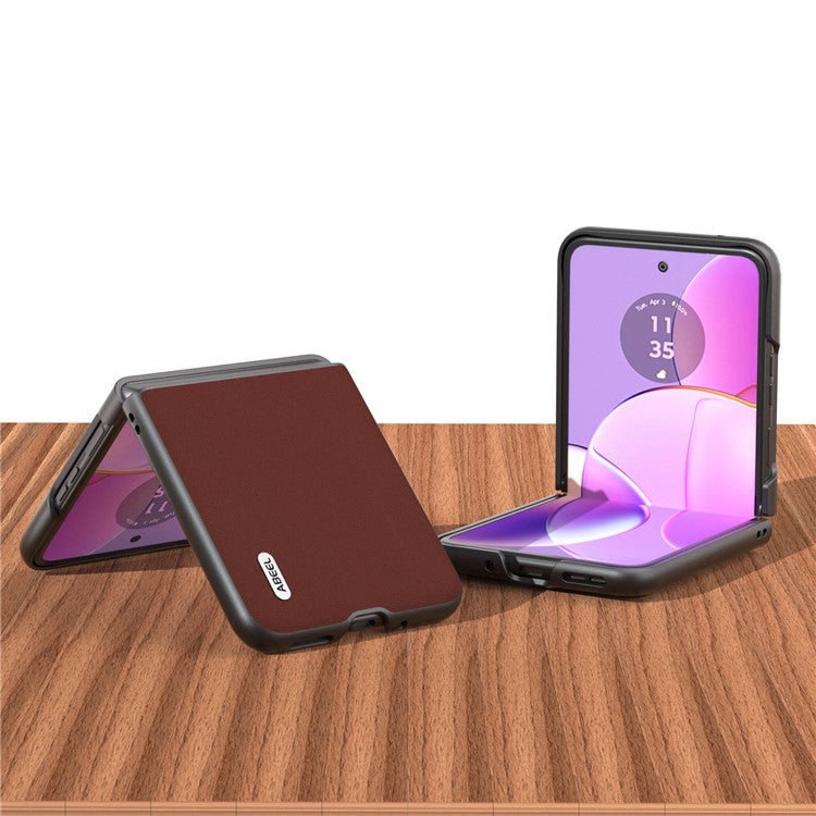 ABEEL For Motorola Razr 40 5G Soft Silky Feeling Phone Case Cowhide Leather + PC Anti-Scratch Cover - Coffee