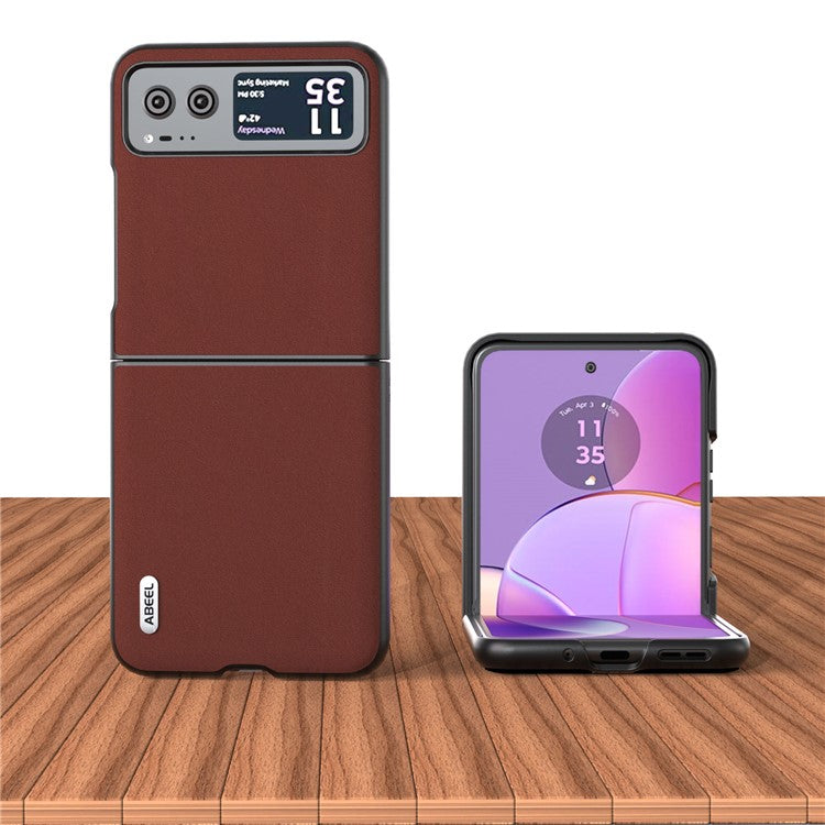 ABEEL For Motorola Razr 40 5G Soft Silky Feeling Phone Case Cowhide Leather + PC Anti-Scratch Cover - Coffee