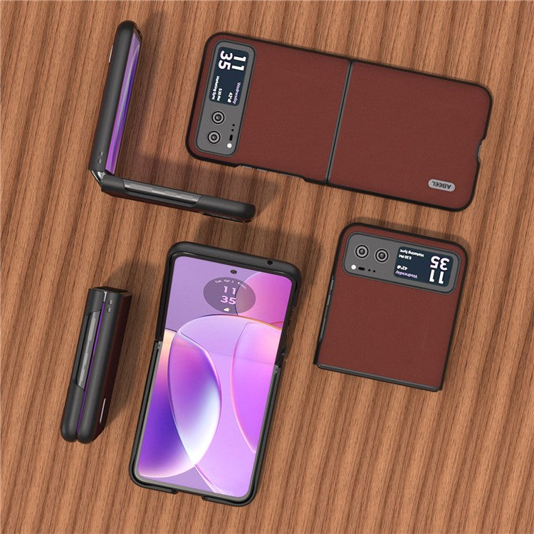 ABEEL For Motorola Razr 40 5G Soft Silky Feeling Phone Case Cowhide Leather + PC Anti-Scratch Cover - Coffee