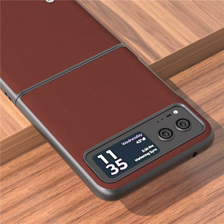 ABEEL For Motorola Razr 40 5G Soft Silky Feeling Phone Case Cowhide Leather + PC Anti-Scratch Cover - Coffee