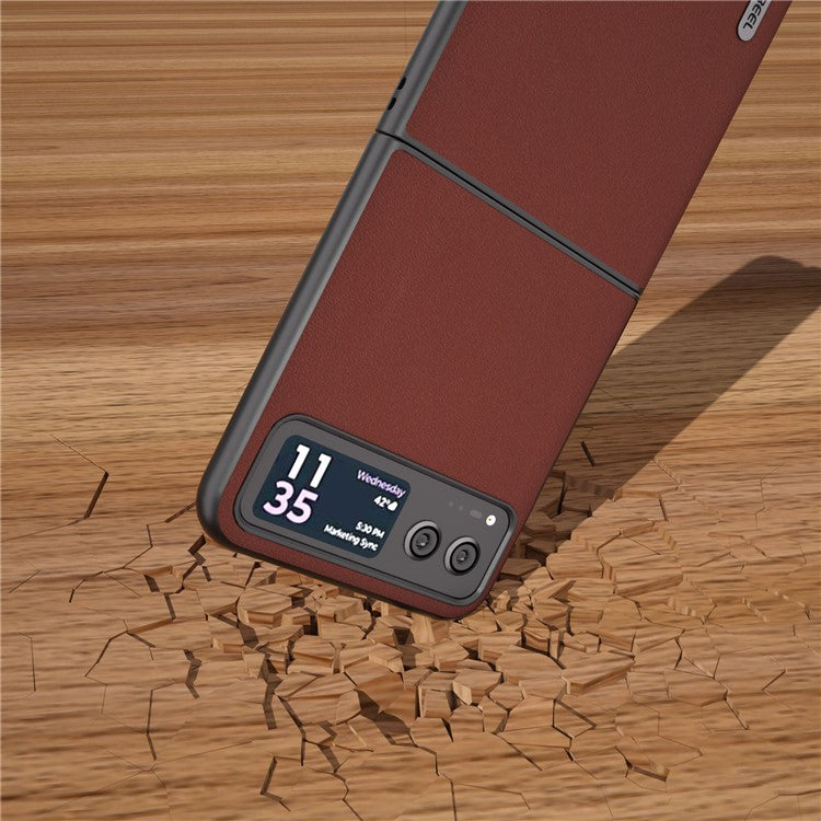 ABEEL For Motorola Razr 40 5G Soft Silky Feeling Phone Case Cowhide Leather + PC Anti-Scratch Cover - Coffee