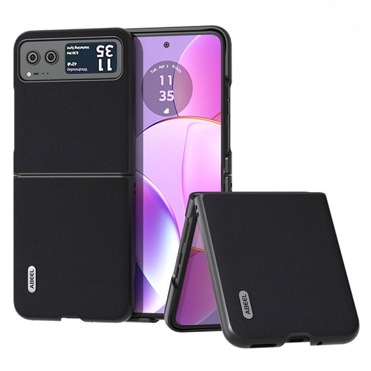 ABEEL For Motorola Razr 40 5G Soft Silky Feeling Phone Case Cowhide Leather + PC Anti-Scratch Cover - Black