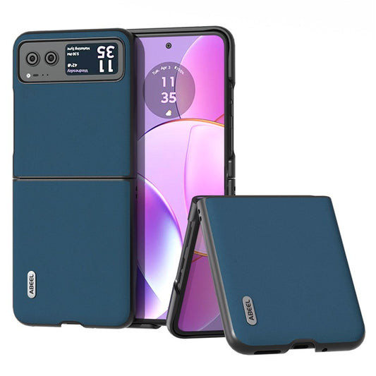 ABEEL For Motorola Razr 40 5G Soft Silky Feeling Phone Case Cowhide Leather + PC Anti-Scratch Cover - Blue