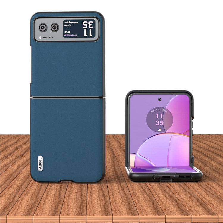 ABEEL For Motorola Razr 40 5G Soft Silky Feeling Phone Case Cowhide Leather + PC Anti-Scratch Cover - Blue