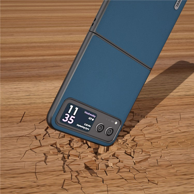 ABEEL For Motorola Razr 40 5G Soft Silky Feeling Phone Case Cowhide Leather + PC Anti-Scratch Cover - Blue