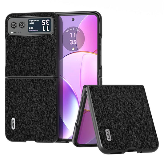 ABEEL For Motorola Razr 40 5G Litchi Texture Shockproof Phone Case Cowhide Leather + PC Back Cover - Black