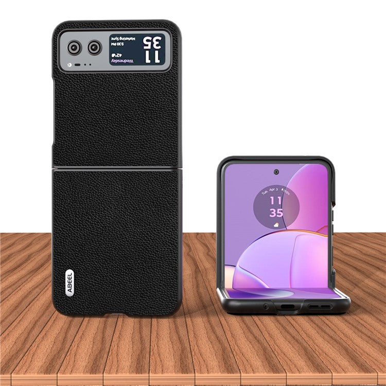 ABEEL For Motorola Razr 40 5G Litchi Texture Shockproof Phone Case Cowhide Leather + PC Back Cover - Black