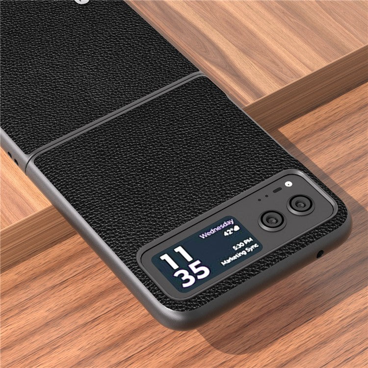 ABEEL For Motorola Razr 40 5G Litchi Texture Shockproof Phone Case Cowhide Leather + PC Back Cover - Black