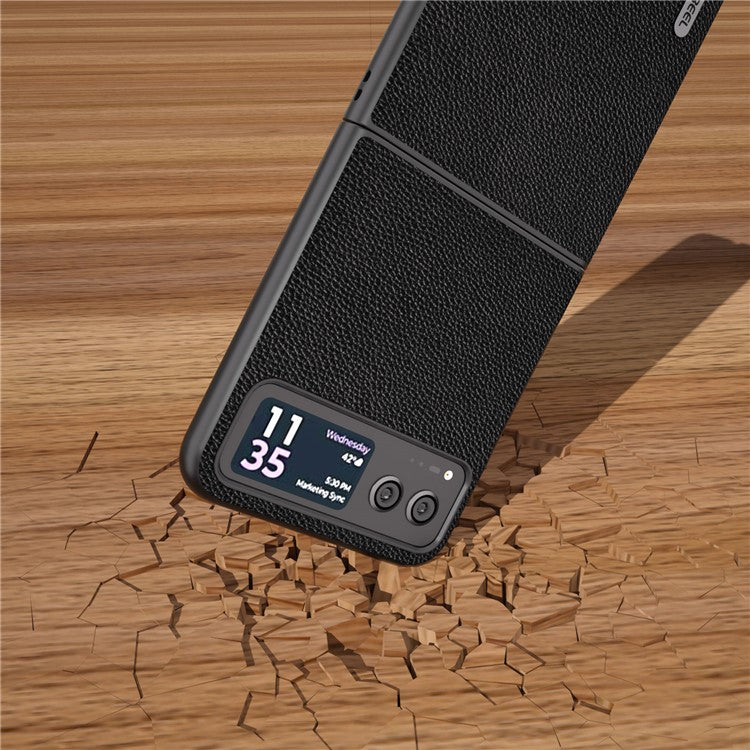 ABEEL For Motorola Razr 40 5G Litchi Texture Shockproof Phone Case Cowhide Leather + PC Back Cover - Black
