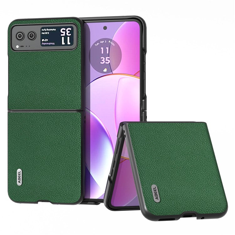 ABEEL For Motorola Razr 40 5G Litchi Texture Shockproof Phone Case Cowhide Leather + PC Back Cover - Green
