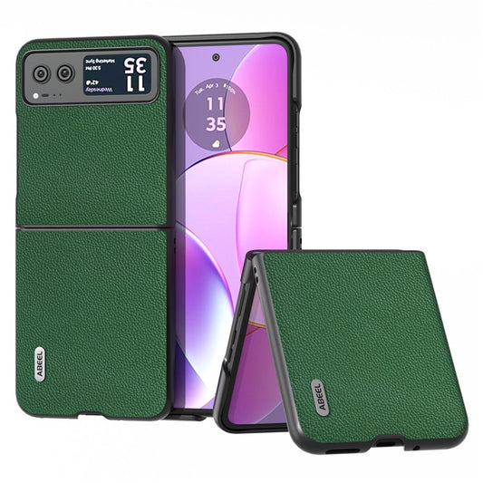 ABEEL For Motorola Razr 40 5G Litchi Texture Shockproof Phone Case Cowhide Leather + PC Back Cover - Green