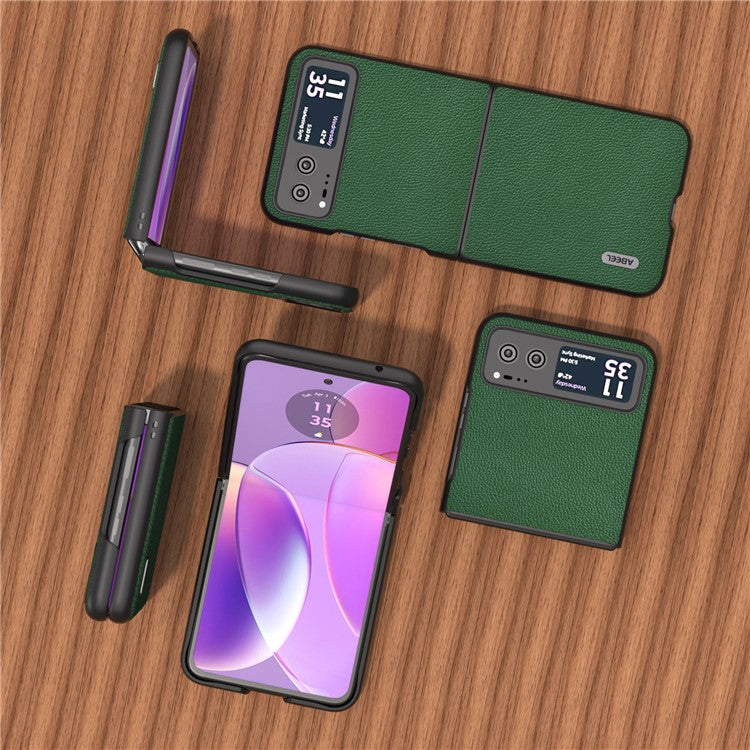 ABEEL For Motorola Razr 40 5G Litchi Texture Shockproof Phone Case Cowhide Leather + PC Back Cover - Green