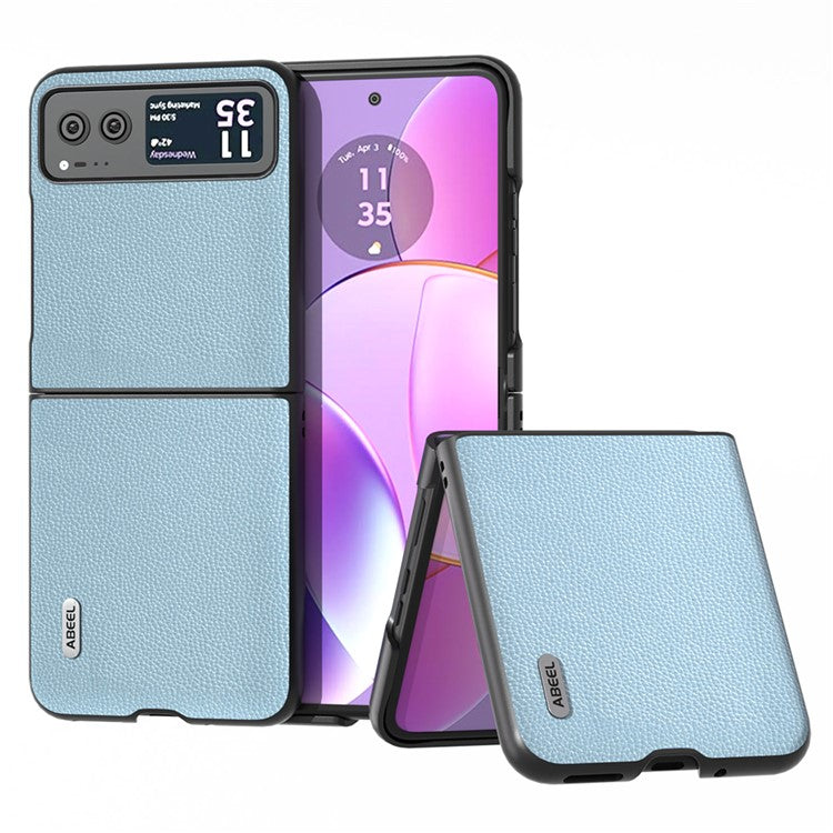 ABEEL For Motorola Razr 40 5G Litchi Texture Shockproof Phone Case Cowhide Leather + PC Back Cover - Baby Blue