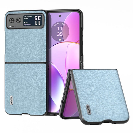 ABEEL For Motorola Razr 40 5G Litchi Texture Shockproof Phone Case Cowhide Leather + PC Back Cover - Baby Blue