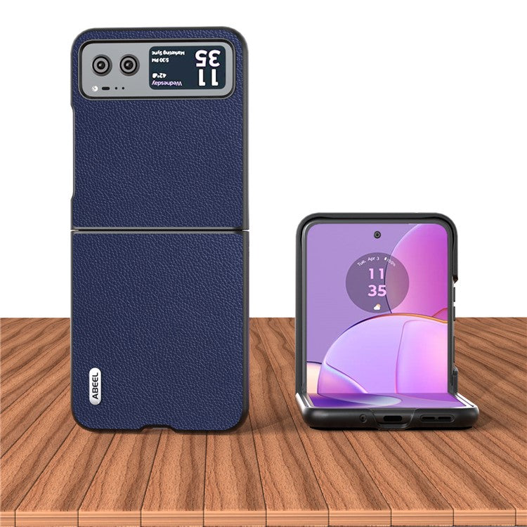 ABEEL For Motorola Razr 40 5G Litchi Texture Shockproof Phone Case Cowhide Leather + PC Back Cover - Blue