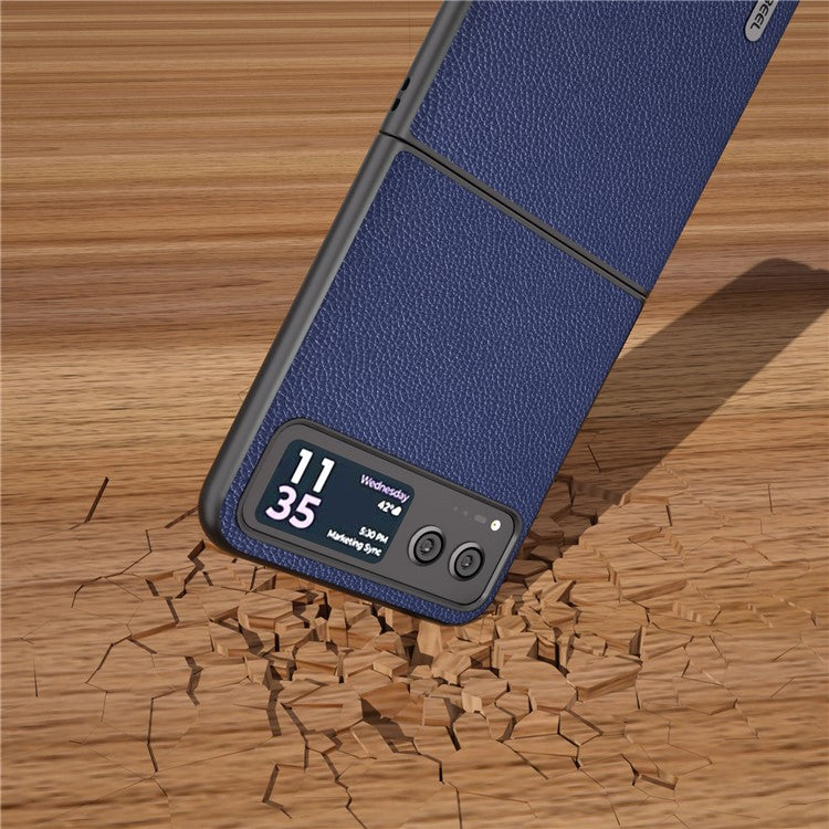 ABEEL For Motorola Razr 40 5G Litchi Texture Shockproof Phone Case Cowhide Leather + PC Back Cover - Blue