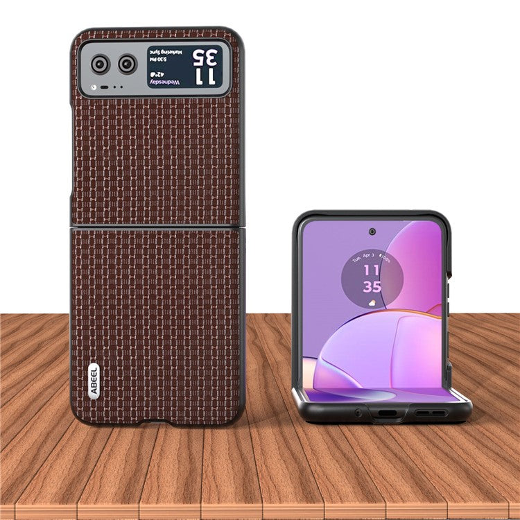 ABEEL For Motorola Razr 40 5G Luxury Texture Phone Case Cowhide Leather + PC Protective Cover - Coffee