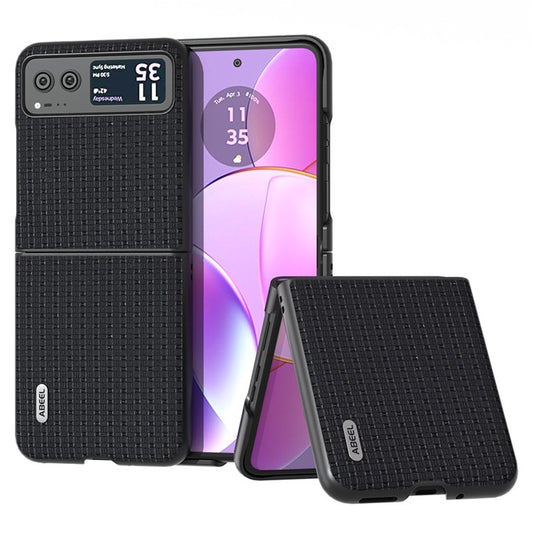 ABEEL For Motorola Razr 40 5G Luxury Texture Phone Case Cowhide Leather + PC Protective Cover - Black
