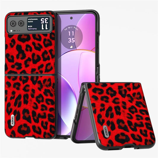 ABEEL For Motorola Razr 40 5G Leopard Texture Phone Cover PU Leather + PC Scratch Resistant Case - Red