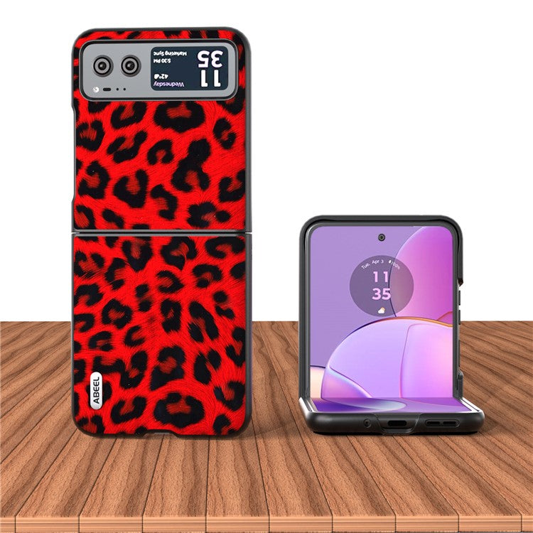 ABEEL For Motorola Razr 40 5G Leopard Texture Phone Cover PU Leather + PC Scratch Resistant Case - Red