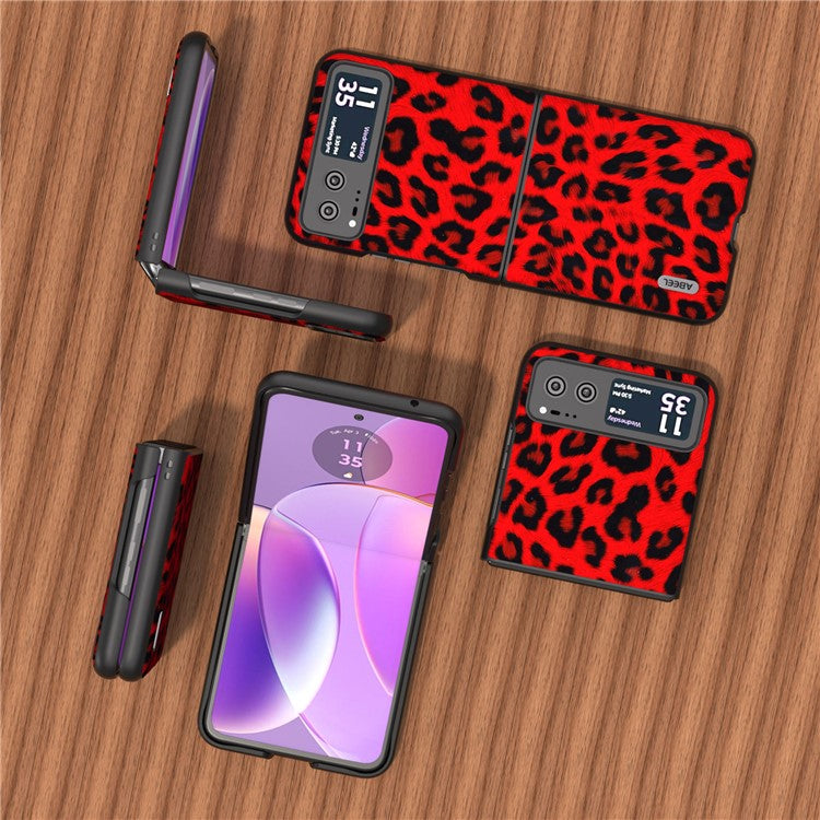 ABEEL For Motorola Razr 40 5G Leopard Texture Phone Cover PU Leather + PC Scratch Resistant Case - Red