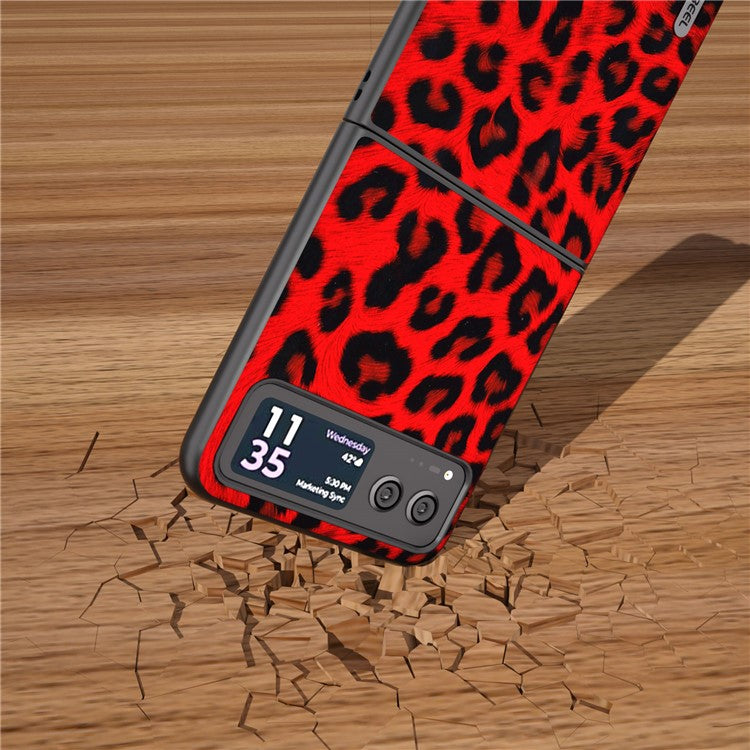 ABEEL For Motorola Razr 40 5G Leopard Texture Phone Cover PU Leather + PC Scratch Resistant Case - Red