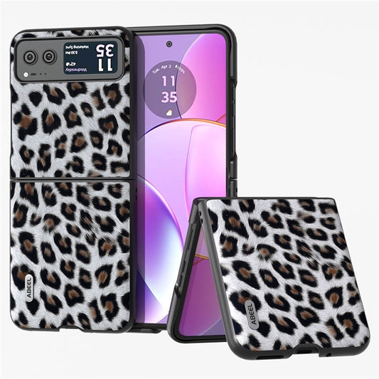 ABEEL For Motorola Razr 40 5G Leopard Texture Phone Cover PU Leather + PC Scratch Resistant Case - Silver