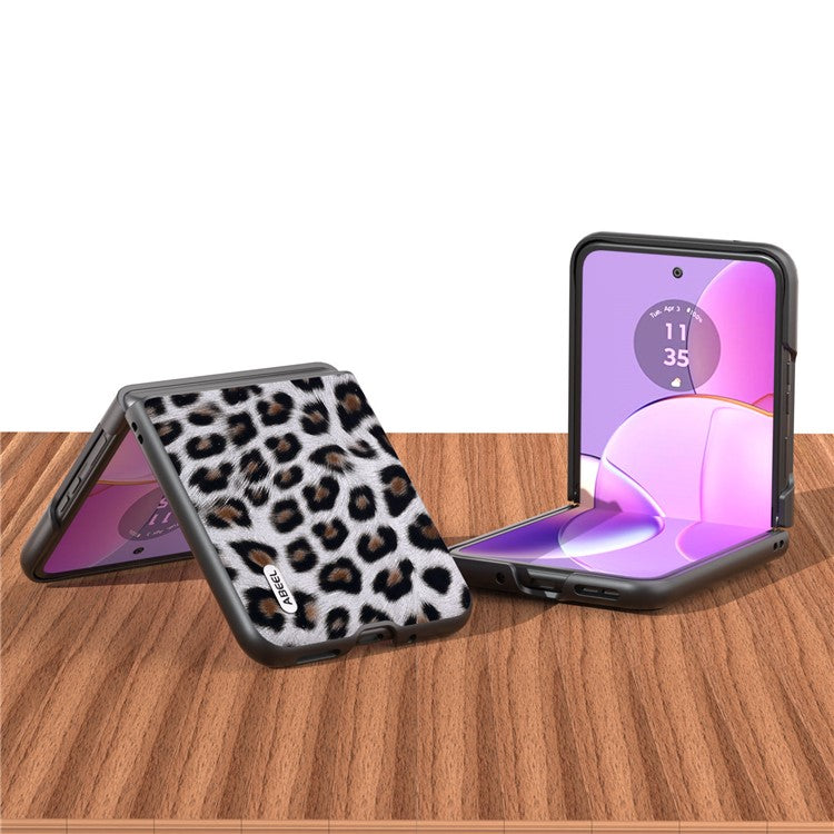 ABEEL For Motorola Razr 40 5G Leopard Texture Phone Cover PU Leather + PC Scratch Resistant Case - Silver