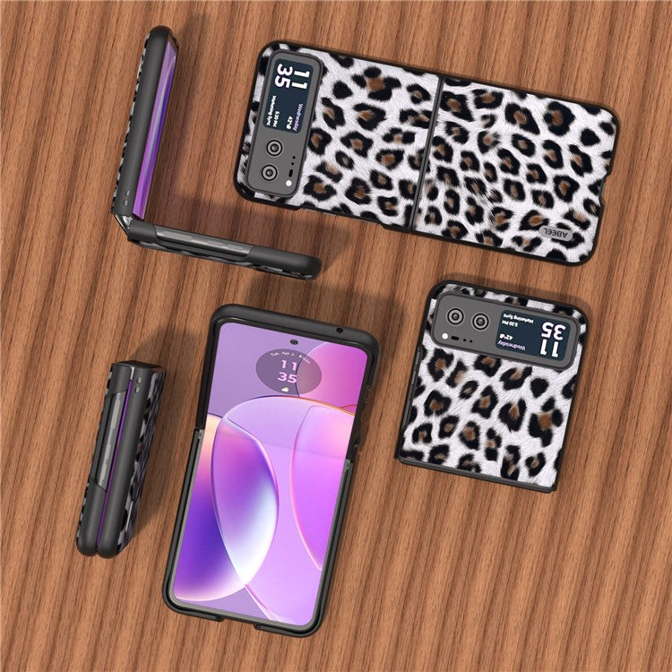 ABEEL For Motorola Razr 40 5G Leopard Texture Phone Cover PU Leather + PC Scratch Resistant Case - Silver