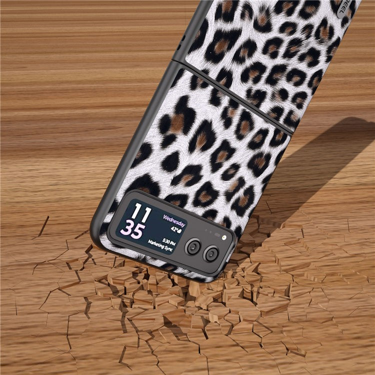 ABEEL For Motorola Razr 40 5G Leopard Texture Phone Cover PU Leather + PC Scratch Resistant Case - Silver