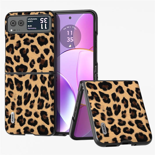 ABEEL For Motorola Razr 40 5G Leopard Texture Phone Cover PU Leather + PC Scratch Resistant Case - Gold