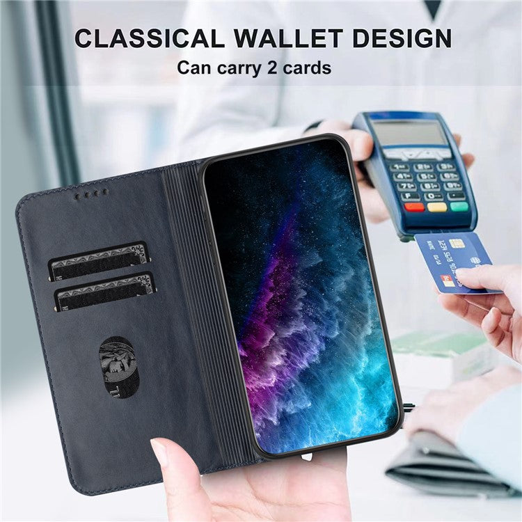 PU Leather Phone Case for Motorola Moto E13 4G , RFID Blocking Card Holder Phone Stand Cover - Blue