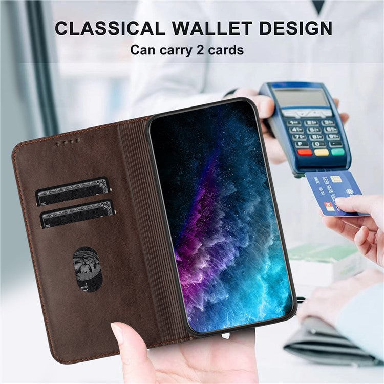 PU Leather Phone Case for Motorola Moto E13 4G , RFID Blocking Card Holder Phone Stand Cover - Brown