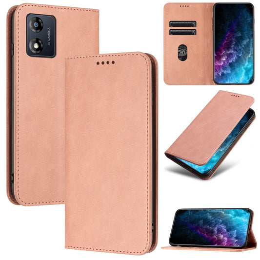 PU Leather Phone Case for Motorola Moto E13 4G , RFID Blocking Card Holder Phone Stand Cover - Pink