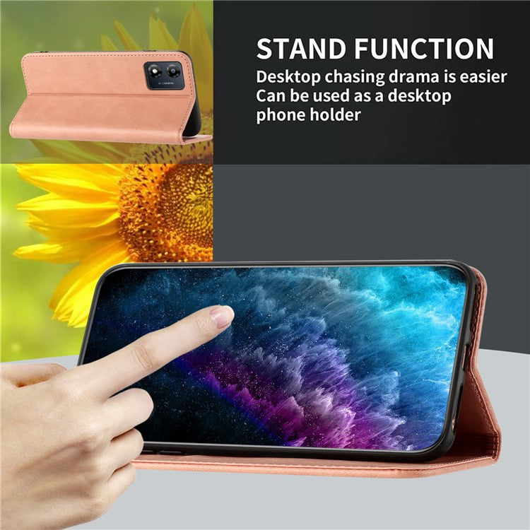PU Leather Phone Case for Motorola Moto E13 4G , RFID Blocking Card Holder Phone Stand Cover - Pink