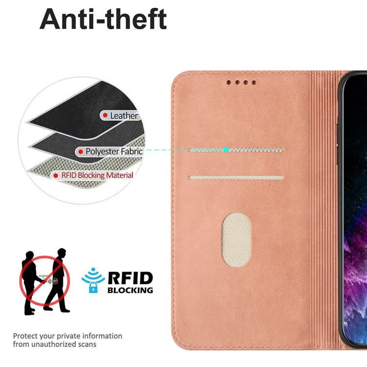 PU Leather Phone Case for Motorola Moto E13 4G , RFID Blocking Card Holder Phone Stand Cover - Pink