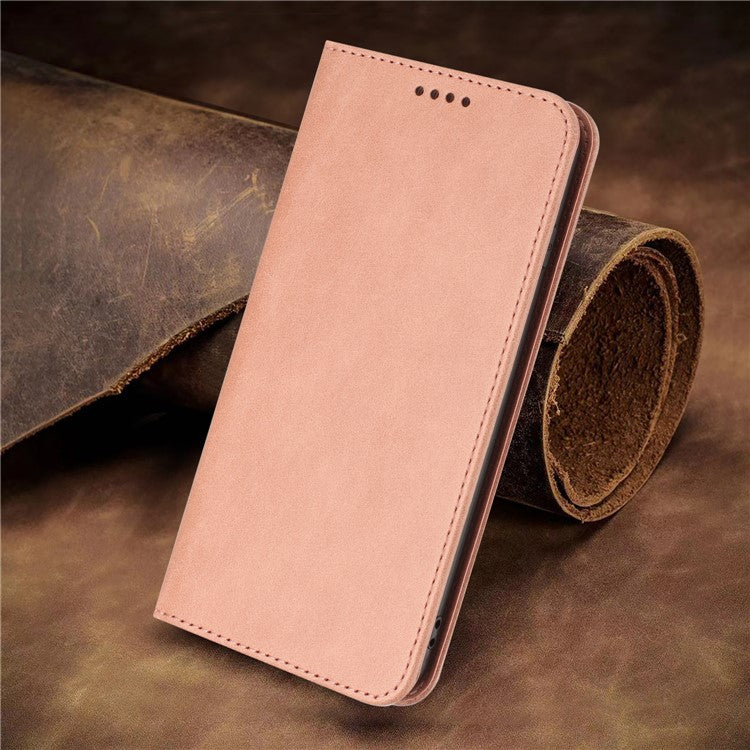 PU Leather Phone Case for Motorola Moto E13 4G , RFID Blocking Card Holder Phone Stand Cover - Pink