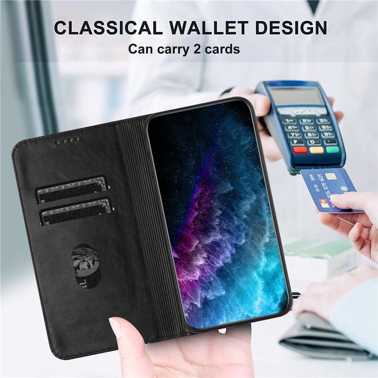 PU Leather Phone Case for Motorola Moto E13 4G , RFID Blocking Card Holder Phone Stand Cover - Black
