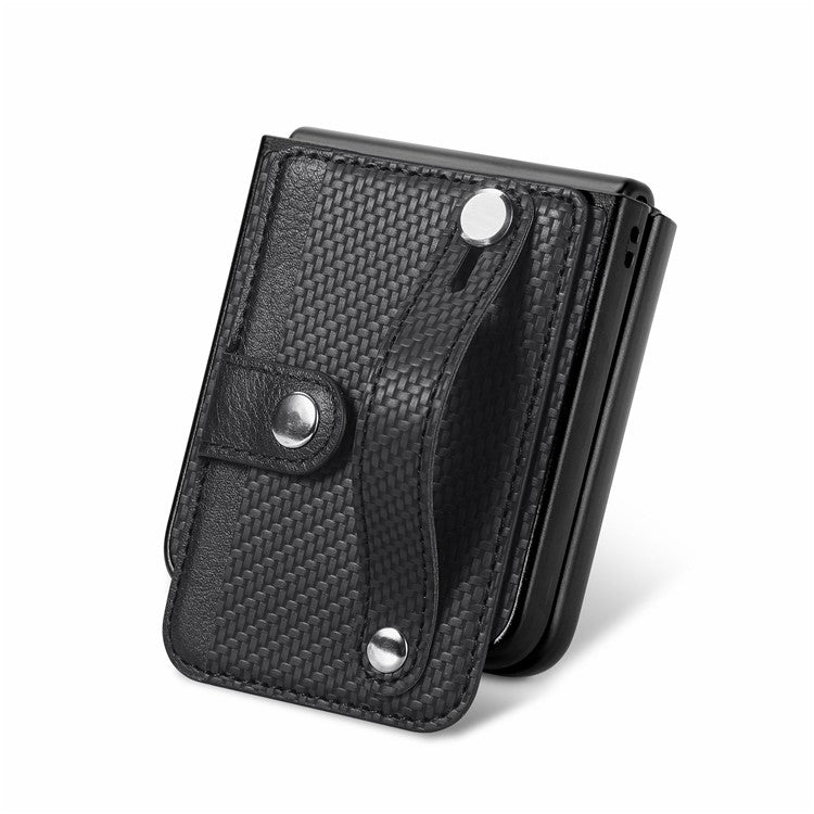 PU Leather+PC Phone Case for Motorola Razr 40 5G , Carbon Fiber Texture Wristband Kickstand Cover - Black