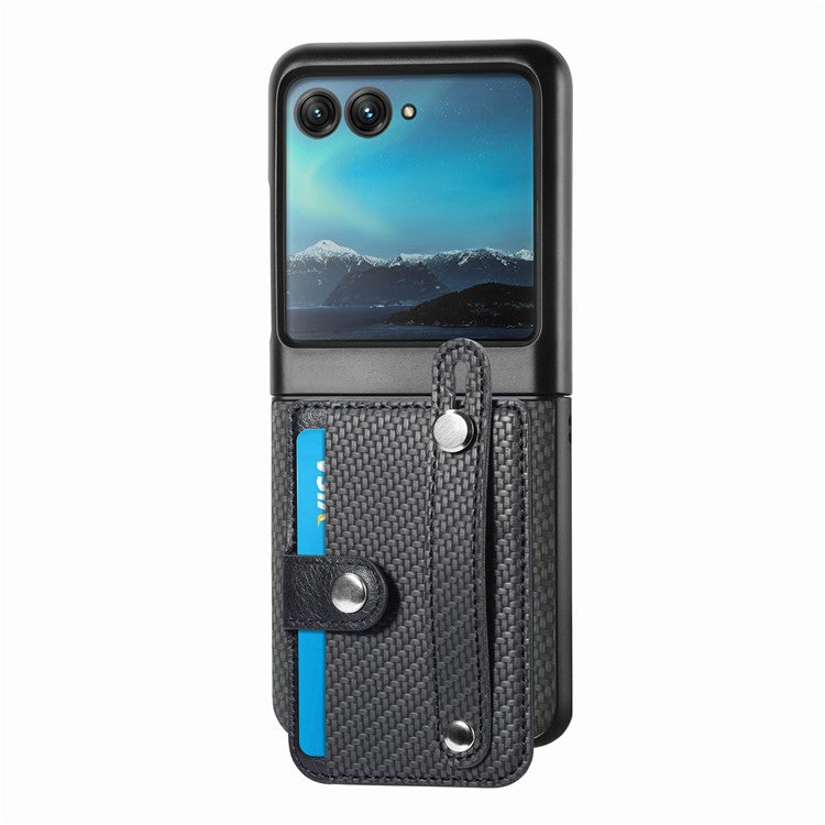 PU Leather+PC Phone Case for Motorola Razr 40 Ultra 5G , Carbon Fiber Texture Wristband Kickstand Anti-drop Cover - Black