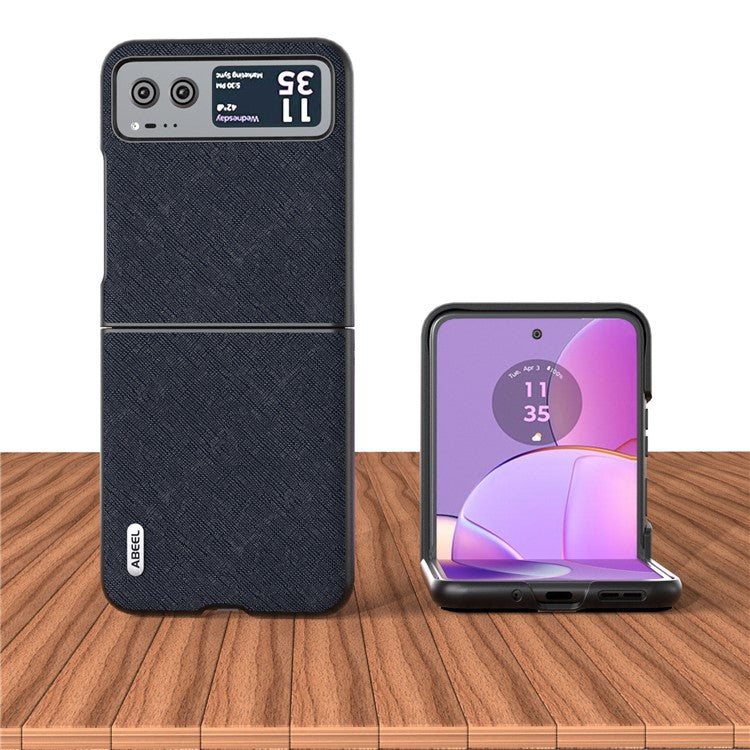 ABEEL For Motorola Razr 40 5G Cross Texture Phone Case Cowhide Leather Coated Hard PC Phone Cover - Blue