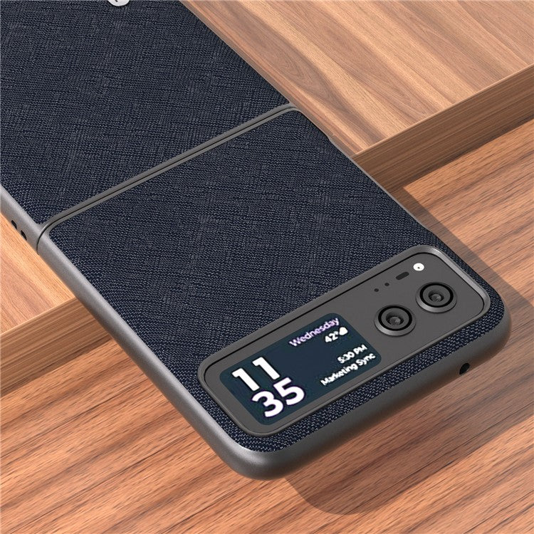 ABEEL For Motorola Razr 40 5G Cross Texture Phone Case Cowhide Leather Coated Hard PC Phone Cover - Blue