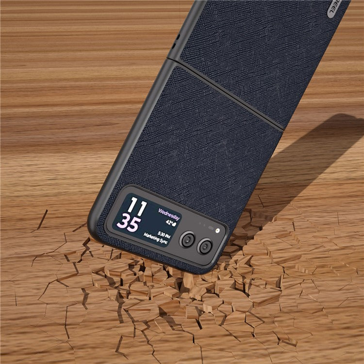 ABEEL For Motorola Razr 40 5G Cross Texture Phone Case Cowhide Leather Coated Hard PC Phone Cover - Blue