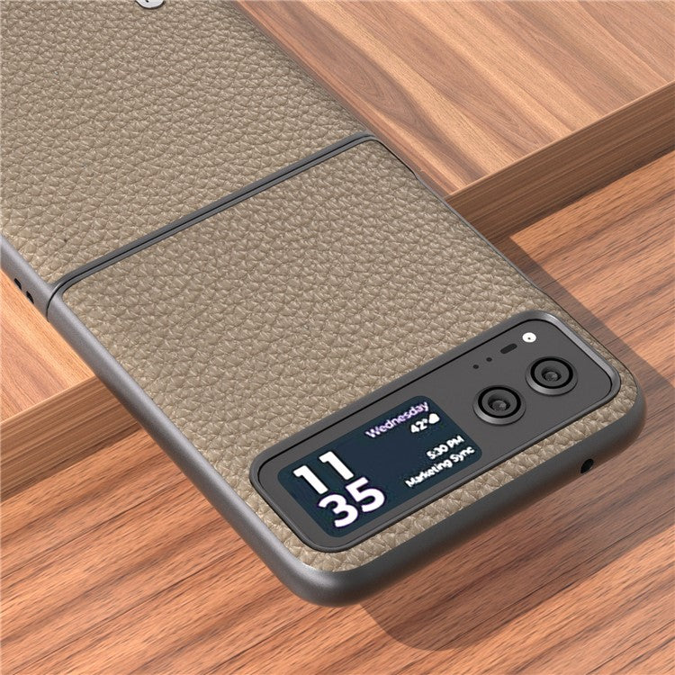 ABEEL For Motorola Razr 40 5G Anti-scratch Phone Case Litchi Texture Cowhide Leather Coated PC Cover - Khaki