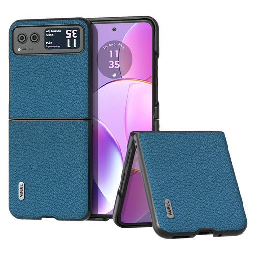 ABEEL For Motorola Razr 40 5G Anti-scratch Phone Case Litchi Texture Cowhide Leather Coated PC Cover - Blue