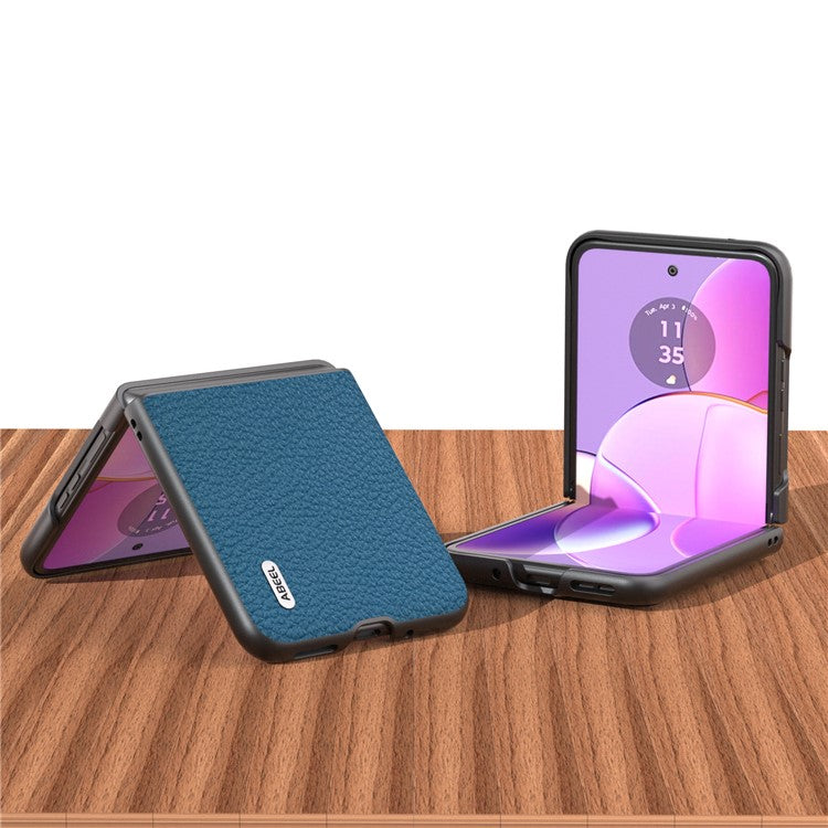 ABEEL For Motorola Razr 40 5G Anti-scratch Phone Case Litchi Texture Cowhide Leather Coated PC Cover - Blue