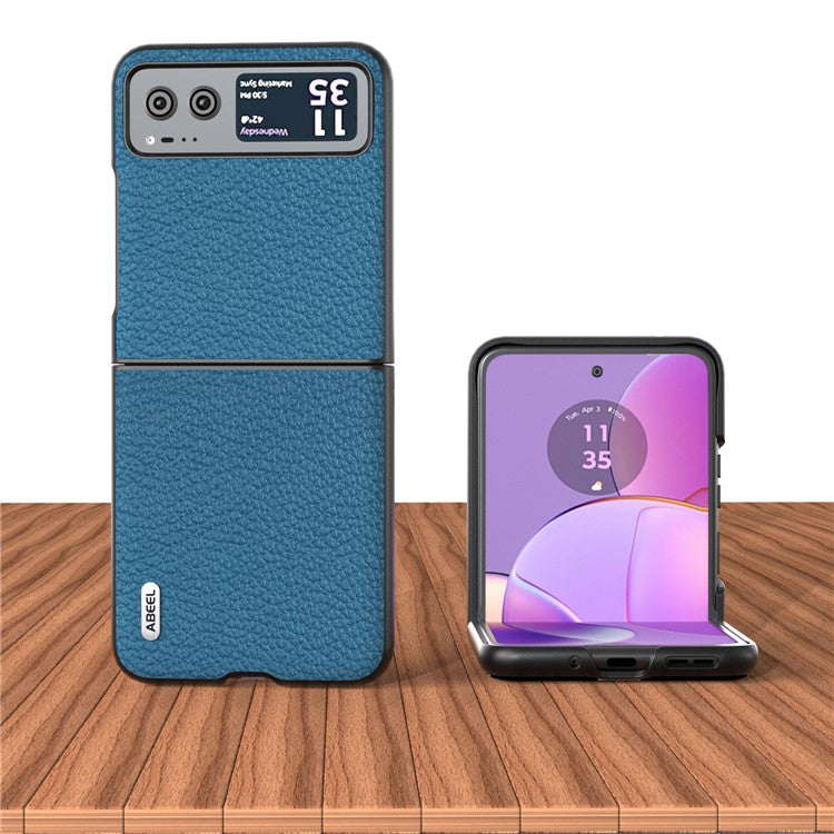 ABEEL For Motorola Razr 40 5G Anti-scratch Phone Case Litchi Texture Cowhide Leather Coated PC Cover - Blue